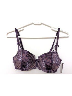 Adore Me Push Up Bra Padded Purple Lace Adjustable 32D NWT